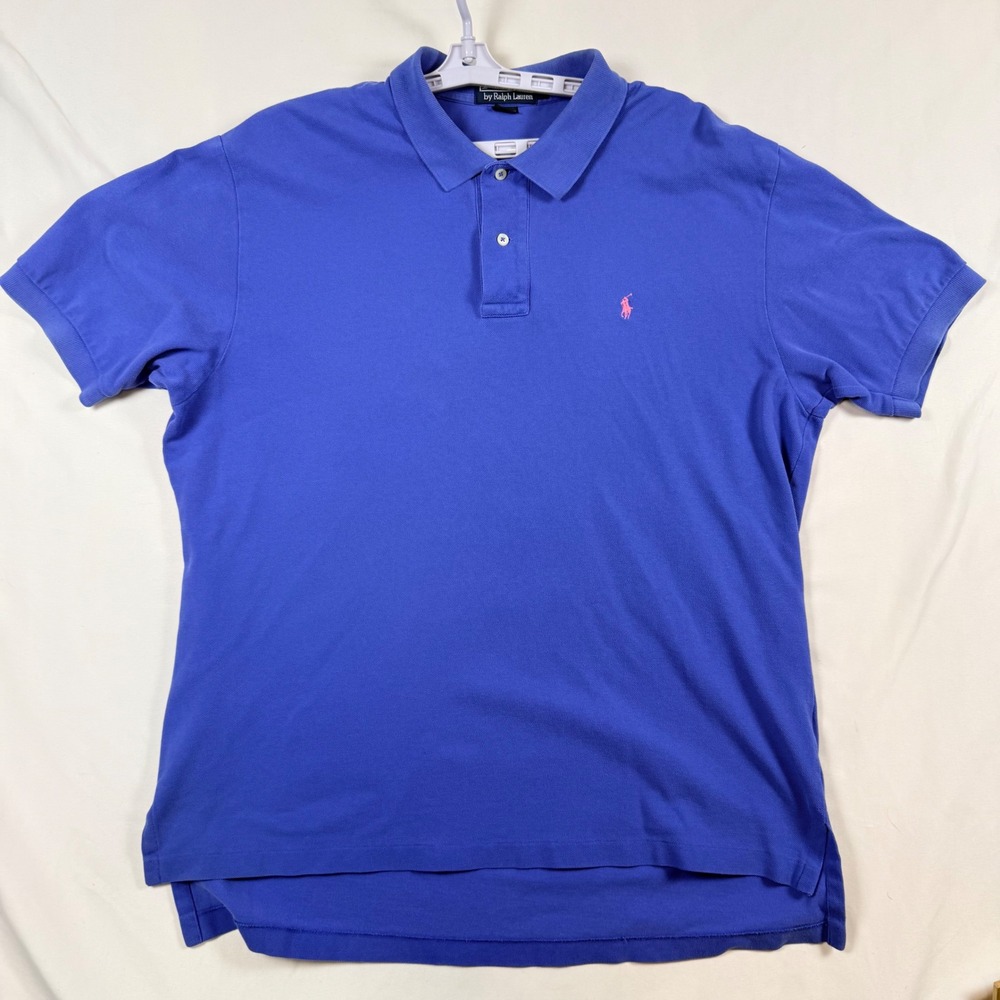 Polo Ralph Lauren Mens XL Faded Blue Short Sleeve Pique Polo Shirt Pink Pony